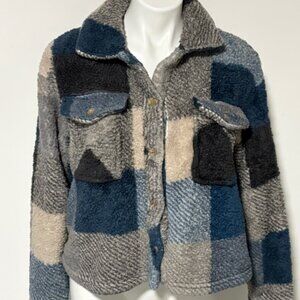 THREAD UP GARVEY GREY PLAID JACKET TOP THICK SOFT FUZZY SMALL